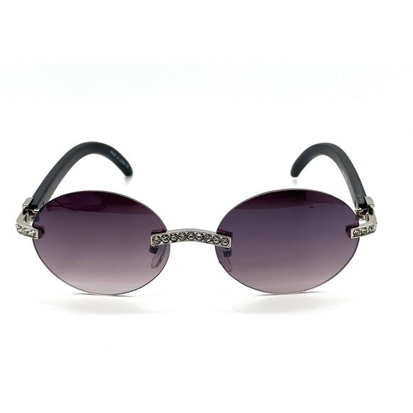 Rhinestone Rimless Sunglasses Round Lens Fashion Shades Designer Style Elegant - Picture 4 of 6